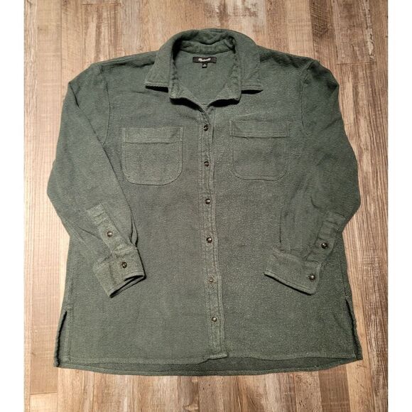 Madewell Ex-Boyfriend Shirt Flannel Seamed Edition Dark Palm Size Medium M - Picture 2 of 8